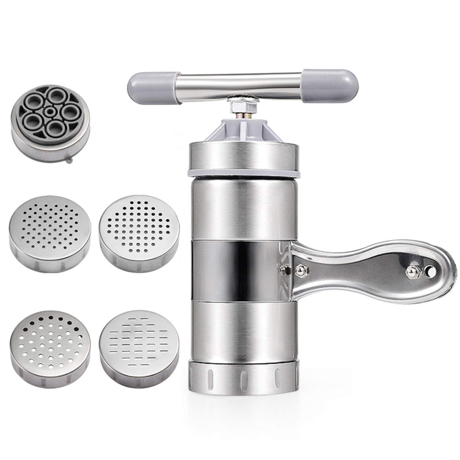 Suministros De Cocina Exprimidor Manual De Frutas para Hacer Fideos, Prensa De Pasta De Metal Multifuncional, Incluye 5 Moldes De Fideos Intercambiables, Hacer Espaguetis, Macarrones