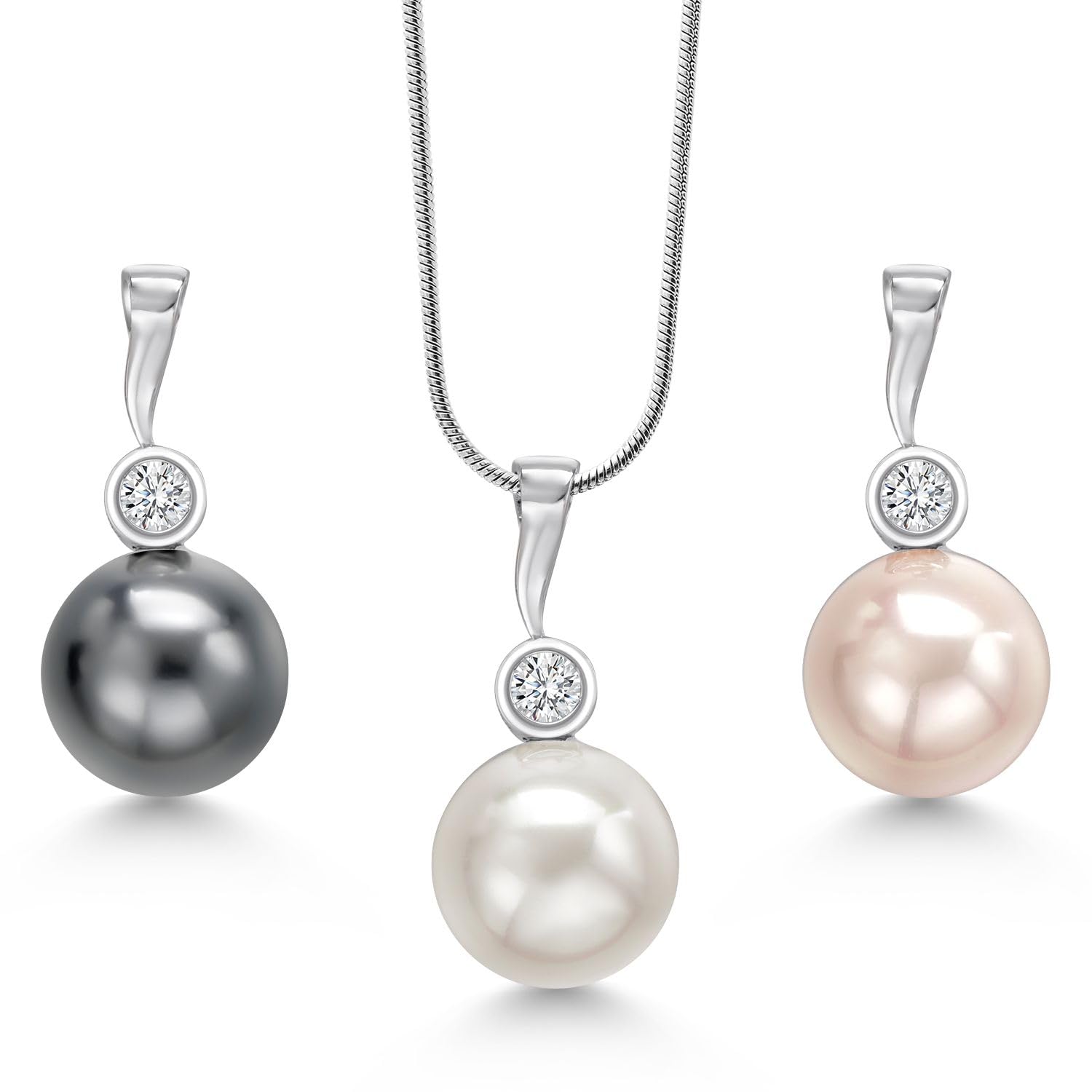Gem Stone King Beautiful Set of 3 Interchangeable 12MM Simulated Pearl Necklace for Women