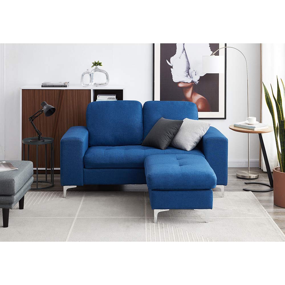 Buy Panana 2 Seater Sofa L Shaped Sofa with Footstool Linen Fabric Corner Sofa Couch Lounge Sofa