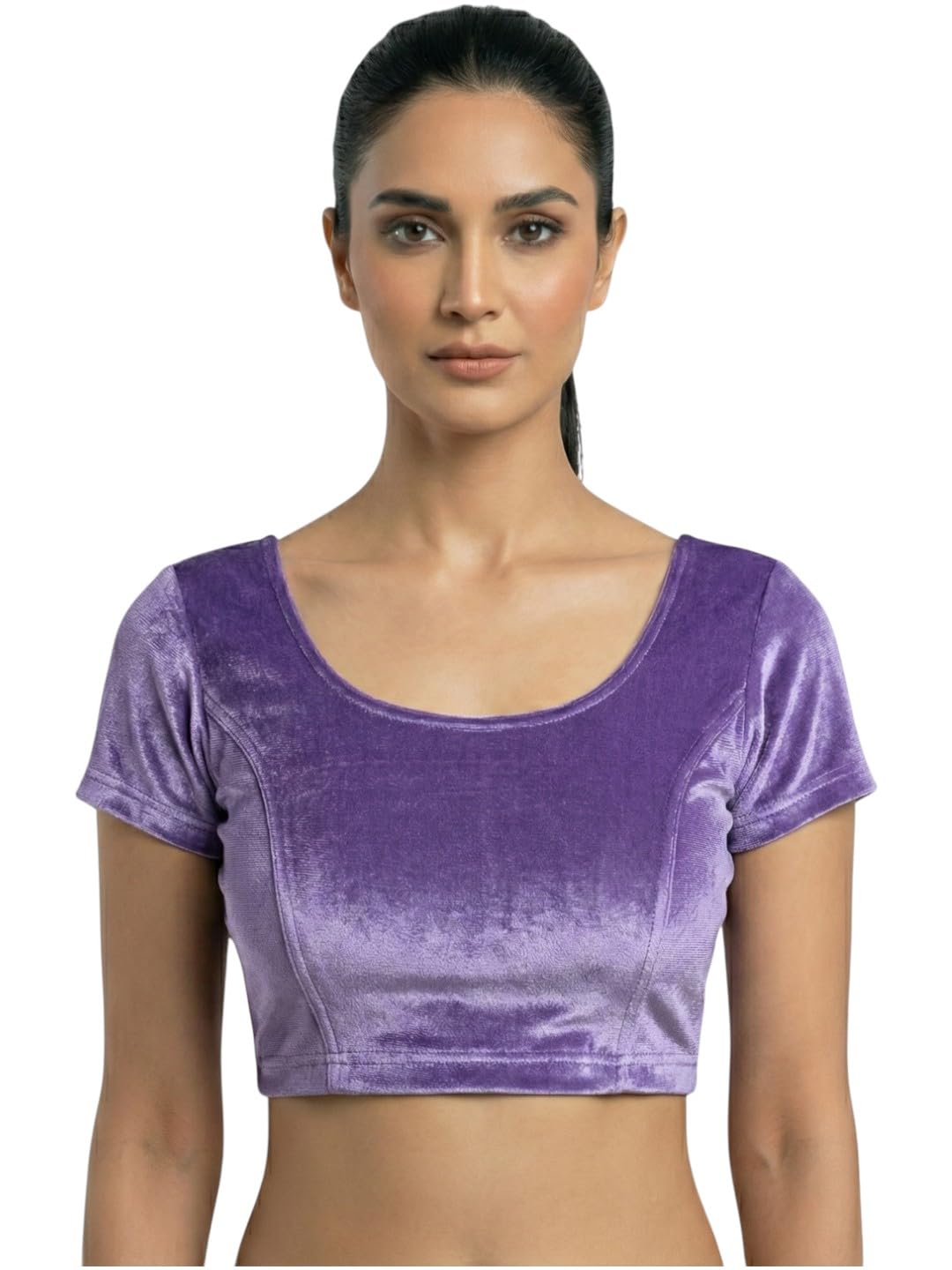 biyu Women's Lylac Purple Velvet Round Neck Short Sleeves Readymade Blouse-picture-32