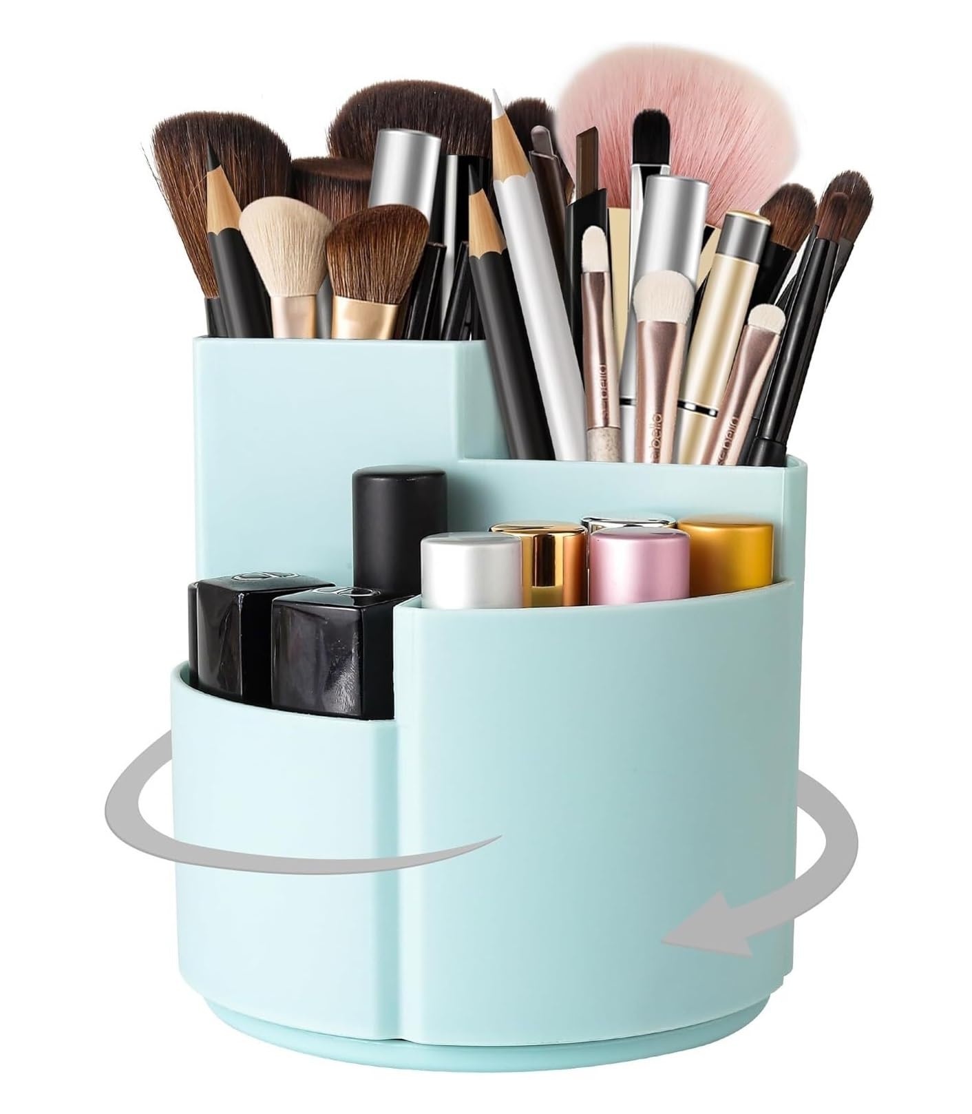 Makijaż Obrotowy uchwyt na pędzle do makijażu Vanity 4-miejscowy organizer kosmetyki Pulpit przechowywania kosmetyków szminek Organizer Przechowywania(Blue)
