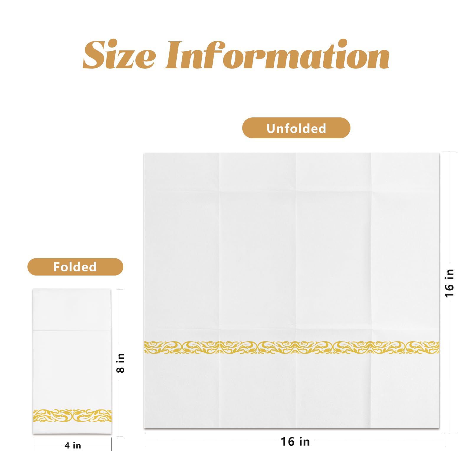 KAMMAK Servilletas de cena con bolsillo integrado para cubiertos, servilletas de papel desechables absorbentes con tacto de lino blanco y dorado para fiestas, bodas, cenas o eventos, preplegadas,