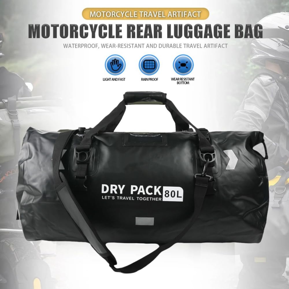 Motorrad Tasche,Motorrad Hecktasche Gepäckrolle,Wasserdicht,Großes Fassungsvermögen 80 Liter,Geeignet Für Motorräder,Wandern,Radfahren,Reisen,Camping,Outdoor,Kajakfahren(Schwarz)