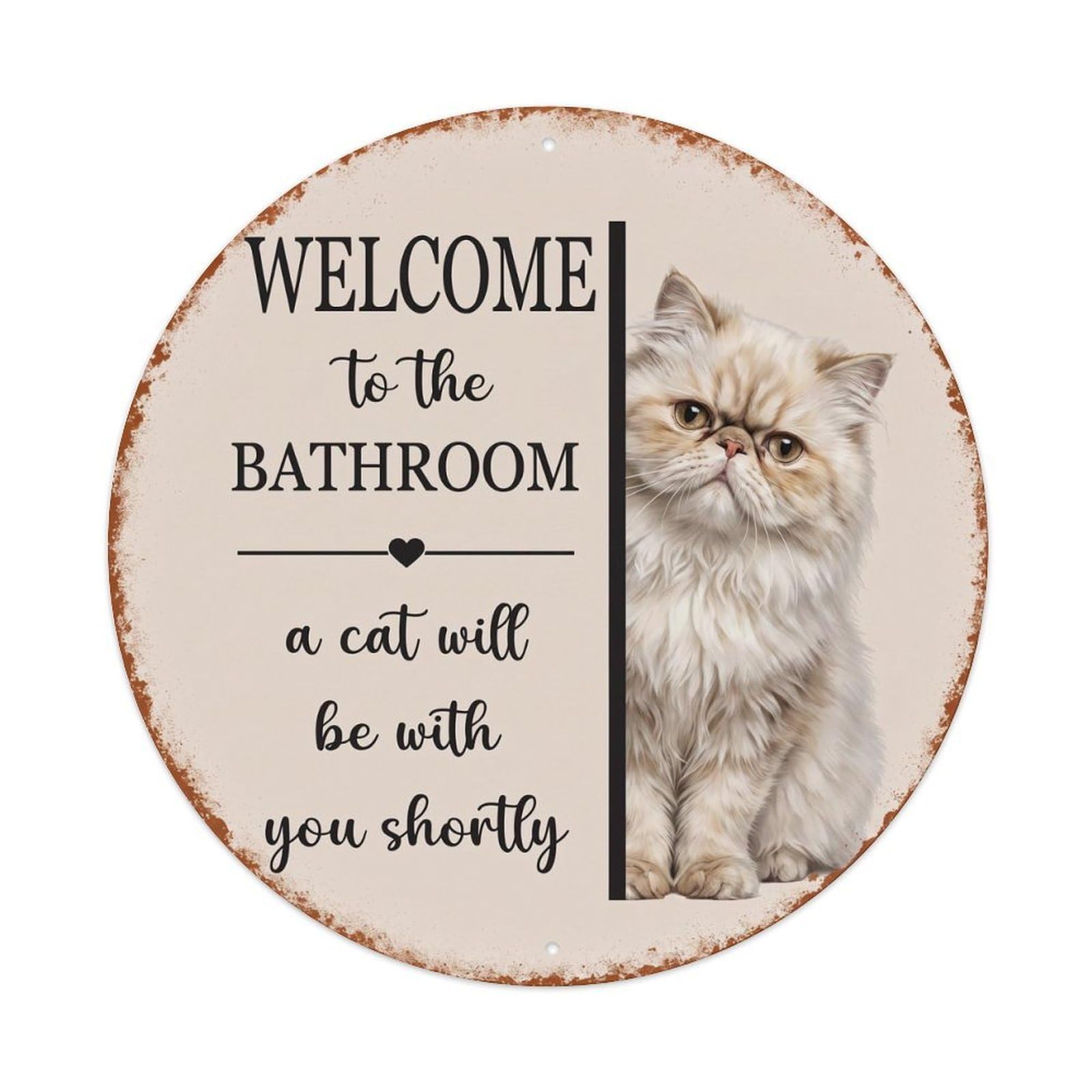Vintage WELCOME To The BATHROOM Persian Cat Metal Tin Sign