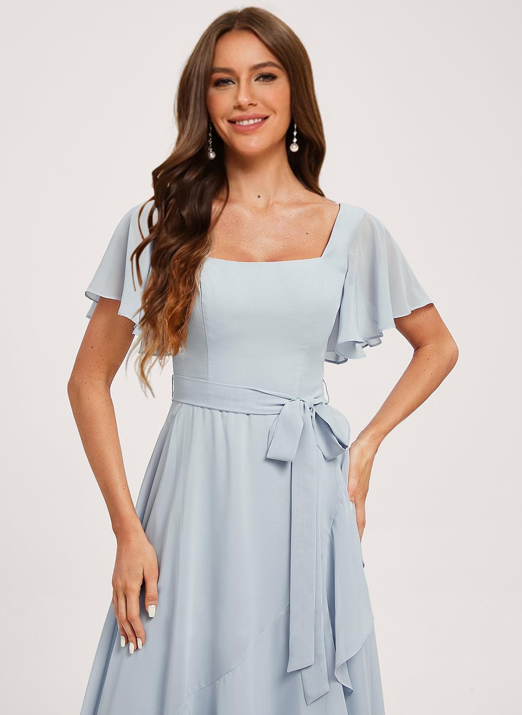 Women's Chiffon Flutter Sleeve Bridesmaid Dress 2026 Hi-Low Formal Dress SU003 - Image 5