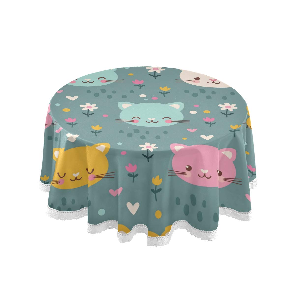 Runde Tischdecke 152 Cm, Polyester Mit Spitzen-Makramee, Weiß, Für Buffet Oder Esstisch