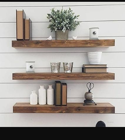 Genuine Decor 18 Inch Floating Shelves for Wall Set of 3, Rustic Wall Mounted Ledge Shelf for Bathroom, Bedroom, Living Room, Kitchen Light Walnut