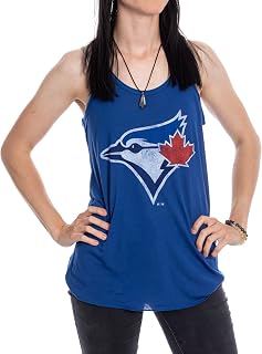 Bulletin MLB Toronto Blue Jays Womens Distressed Birdhead Logo Ruched Back Fashion Tank Top