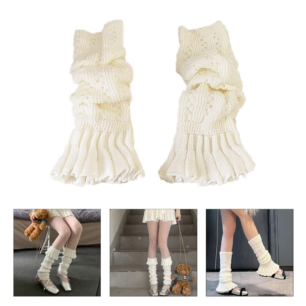 Girls Lolitas Ruffle Frilly Leg Warmers Knitted Leg Sleeves Crochet Ankle Heap Socks Uniform Foot Covers