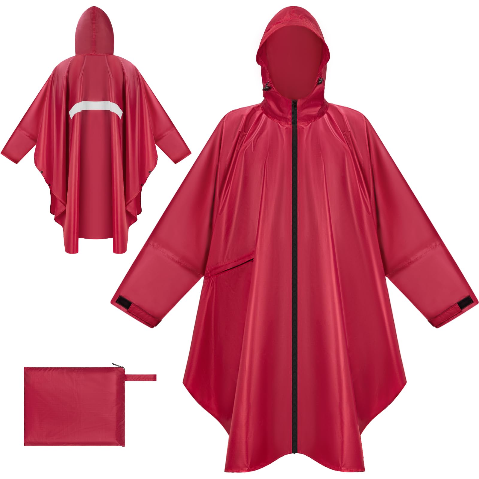 Poncho de pluie imperméable - Fermeture éclair - Capuche et manches - Veste de pluie longue - Randonnée, camping, extérieur