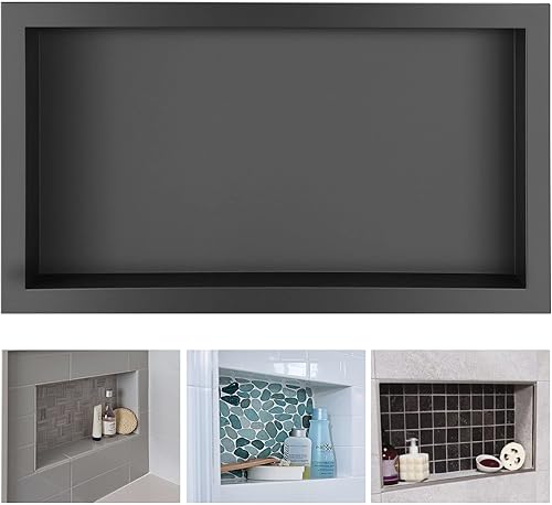 Suteck Nicho de ducha, nicho de ducha de 12 x 24 pulgadas, listo para azulejos, estante de ducha de acero inoxidable para duchas de azulejos, nicho