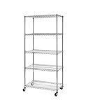 UltraDurable Commercial-Grade 5-Tier Steel Wire Shelving with Wheels, 36' W x 18' D x 72' H, Steel Zinc