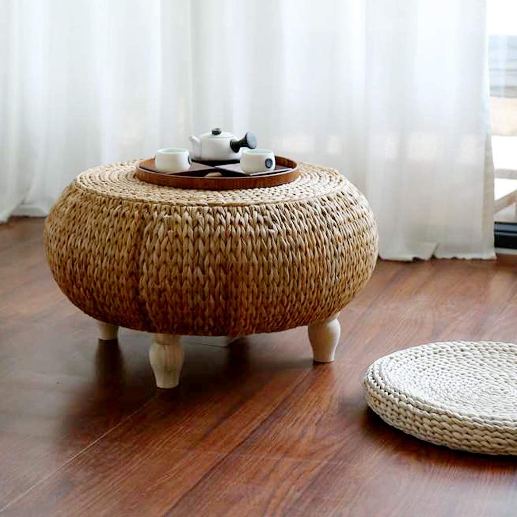 Stolik kawowy stylowy tatami herbata rattanowa trawa okno japoński styl skandynawski drewno balkon kawa osobowość herbata sztuka (rozmiar: 36 x 36 x 22 cm)