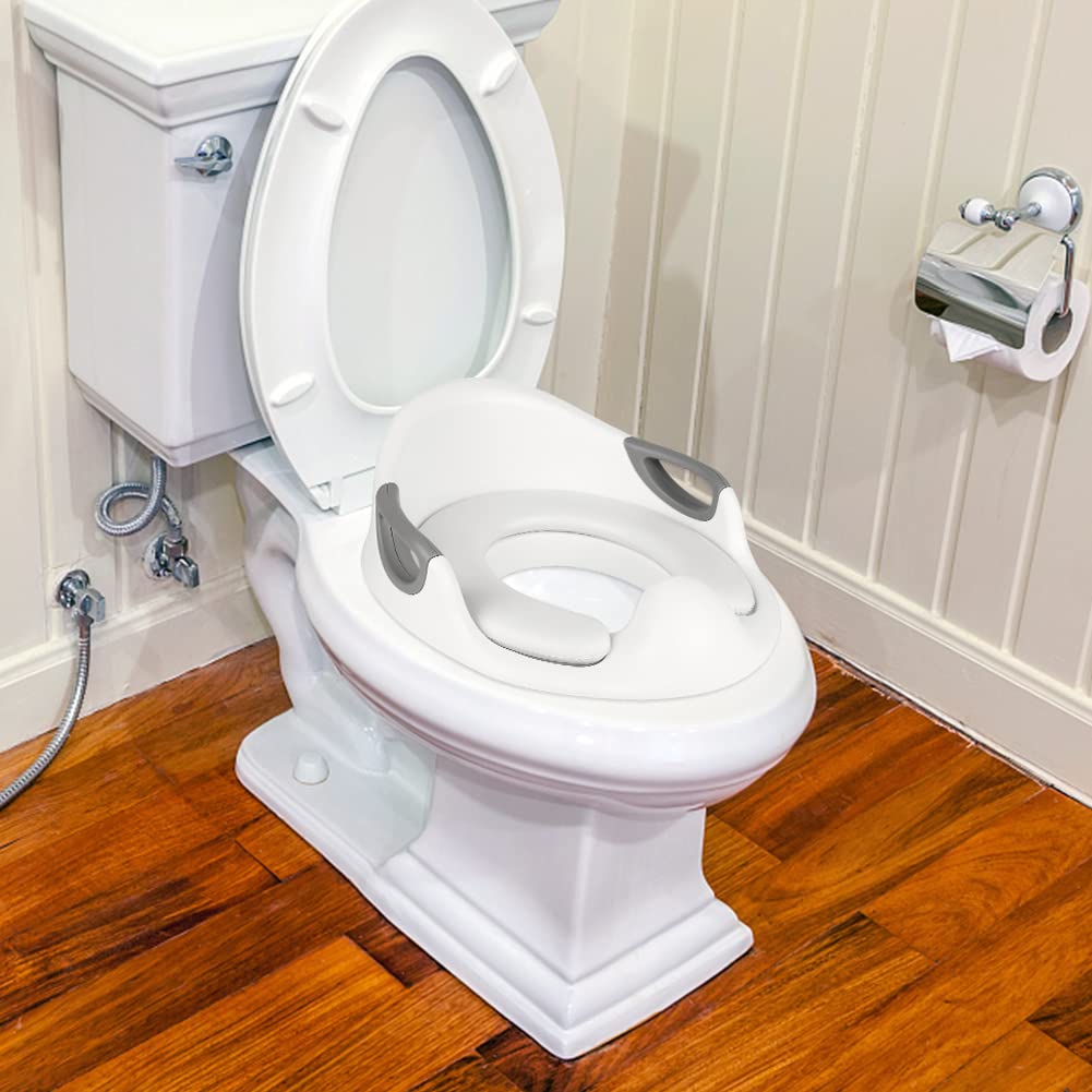 Riduttore per Wc - Riduttore WC per bambini | Sedile WC per bambini | Rialzo WC per bambini con manico e schiena|Timbri in PU (bianco - cerchio WC PVC)