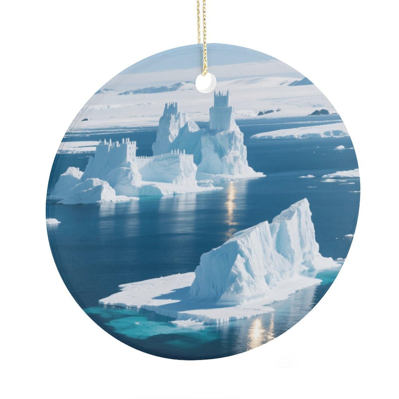 Fekiloot Style Iceberg Ocean Christmas Ornaments 2.9 Inch Round Ceramic Ornament Keepsake Thank You Gifts For Office, Room, Home - Holiday Present Ideas