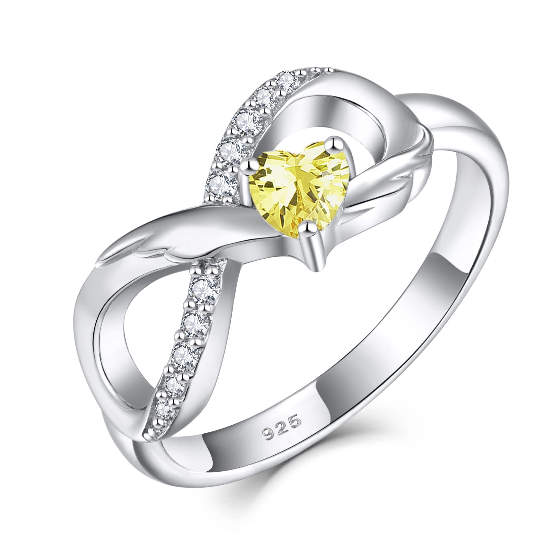 starchenie Bague Infini Aile Bague de Fiançailles en Argent 925 avec Pierre de Naissance pour Femme