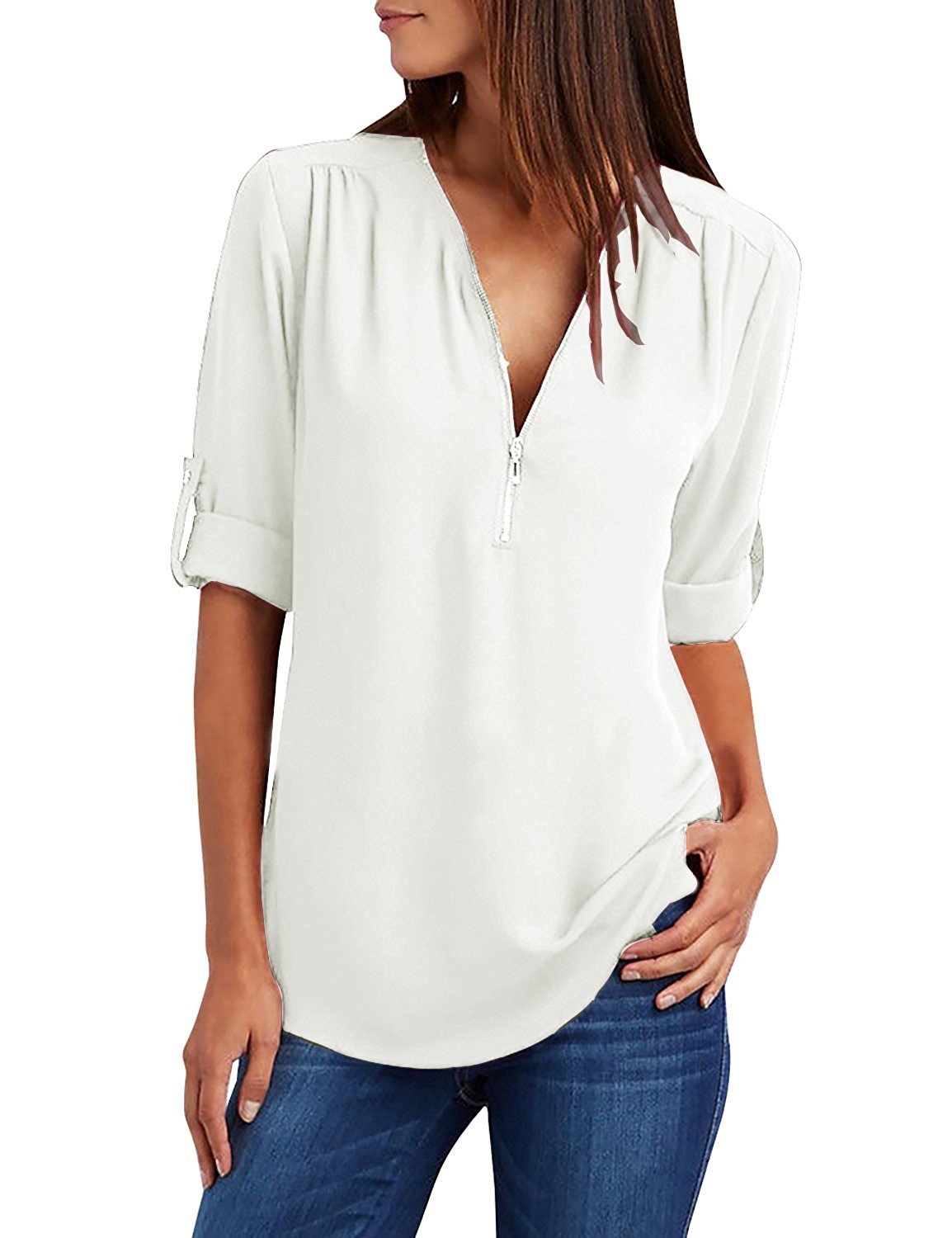 Yuson Girl Camisas Mujer Nuevo Blusas para Mujer Vaquera Sexy Gasa Tops Camisetas Mujer Cremallera Manga Corta Blusas