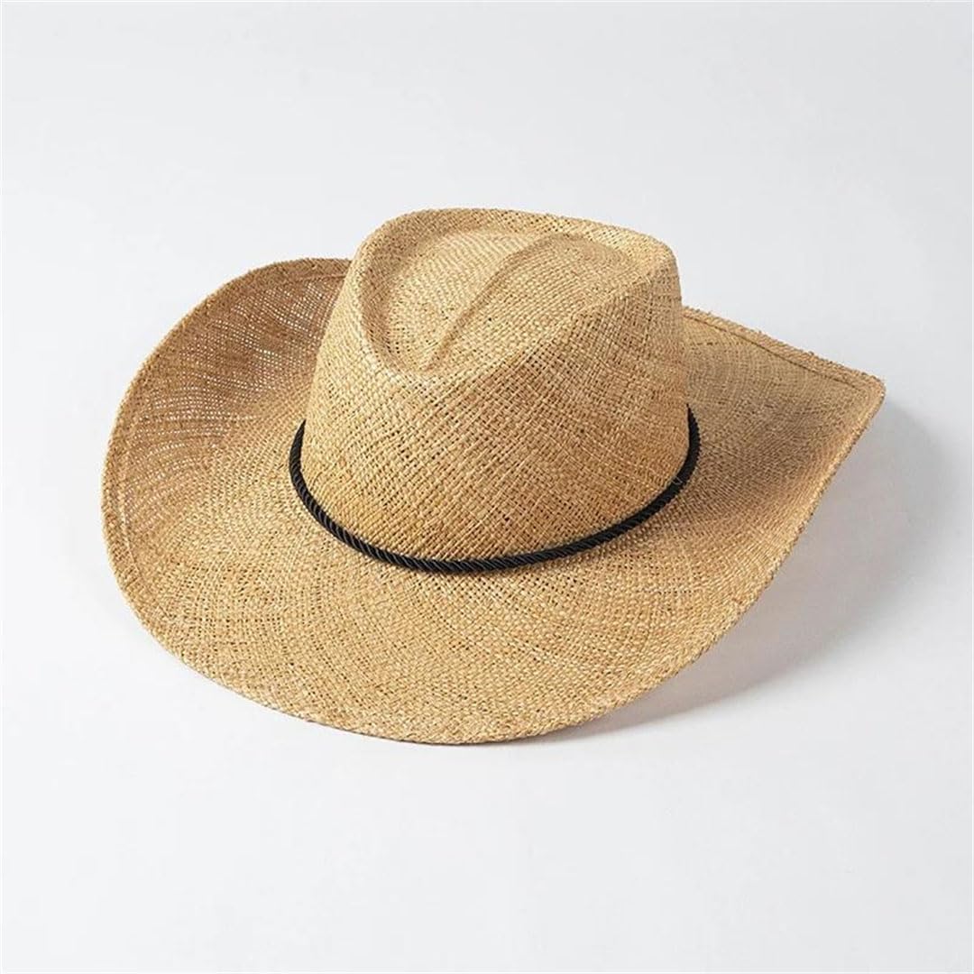 Lace Up Grass Straw Hats for Men Women Outdoor Jazz Panama Cap Sunscreen Wide Brim Sun Hats