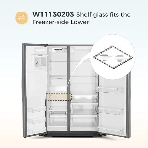 Miniatura 3 de W11130203 Estante de vidrio para congelador compatible con refrigerador Whirlpool, W10527849 W10773887 WPW10527849 Estante de vidrio templado para