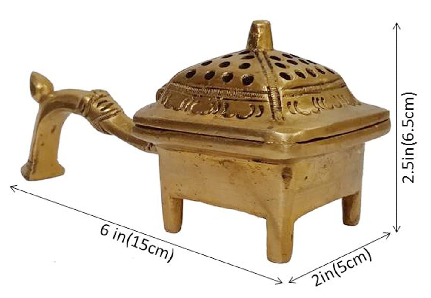 Purpledip Messing Wierook Dhoop Loban Pastille Houder: Speciaal handvat voor Puja Arti Gebed (12415