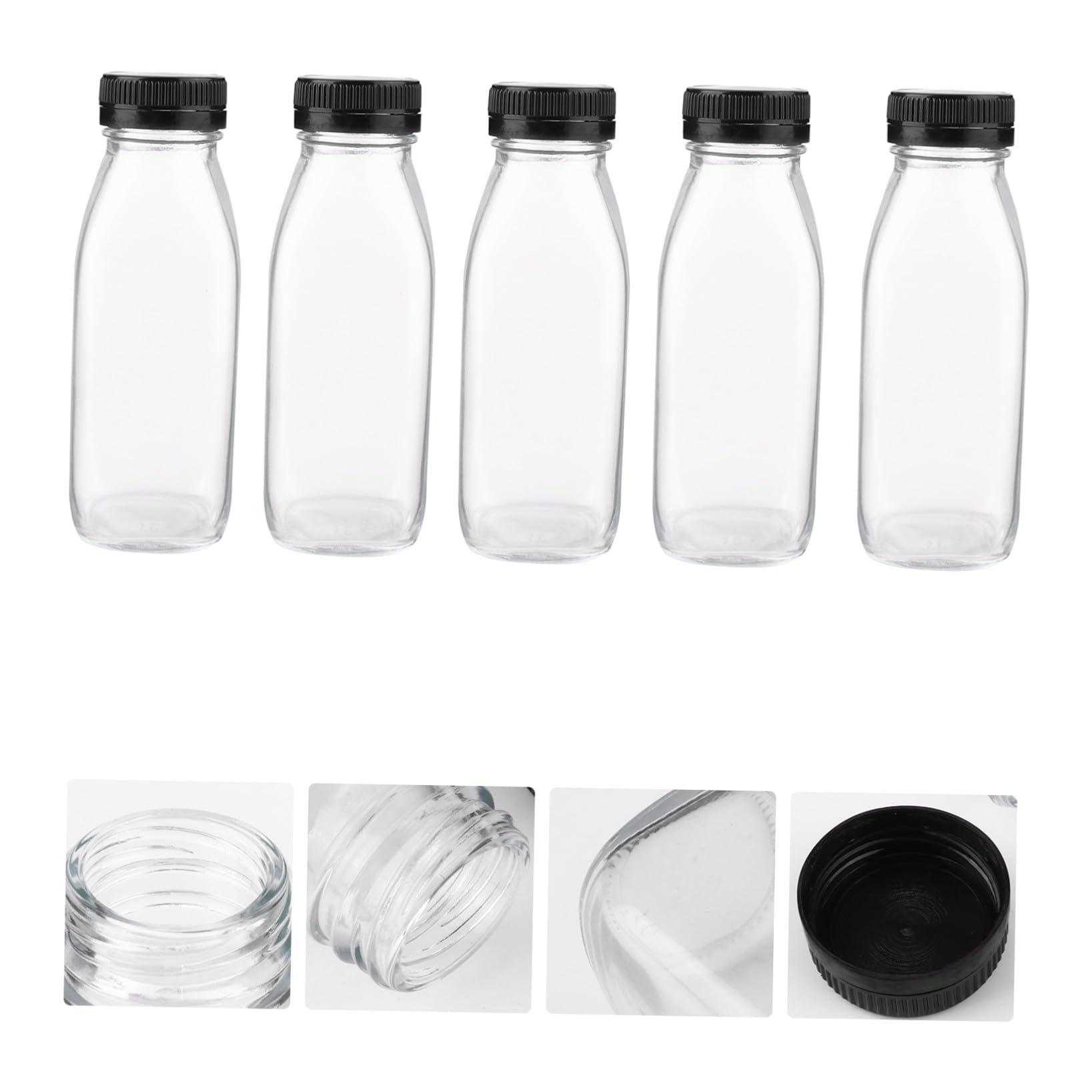 5 Stück 300ml Glasflaschen Transparent für Milch, Wasser, Saft, Joghurt