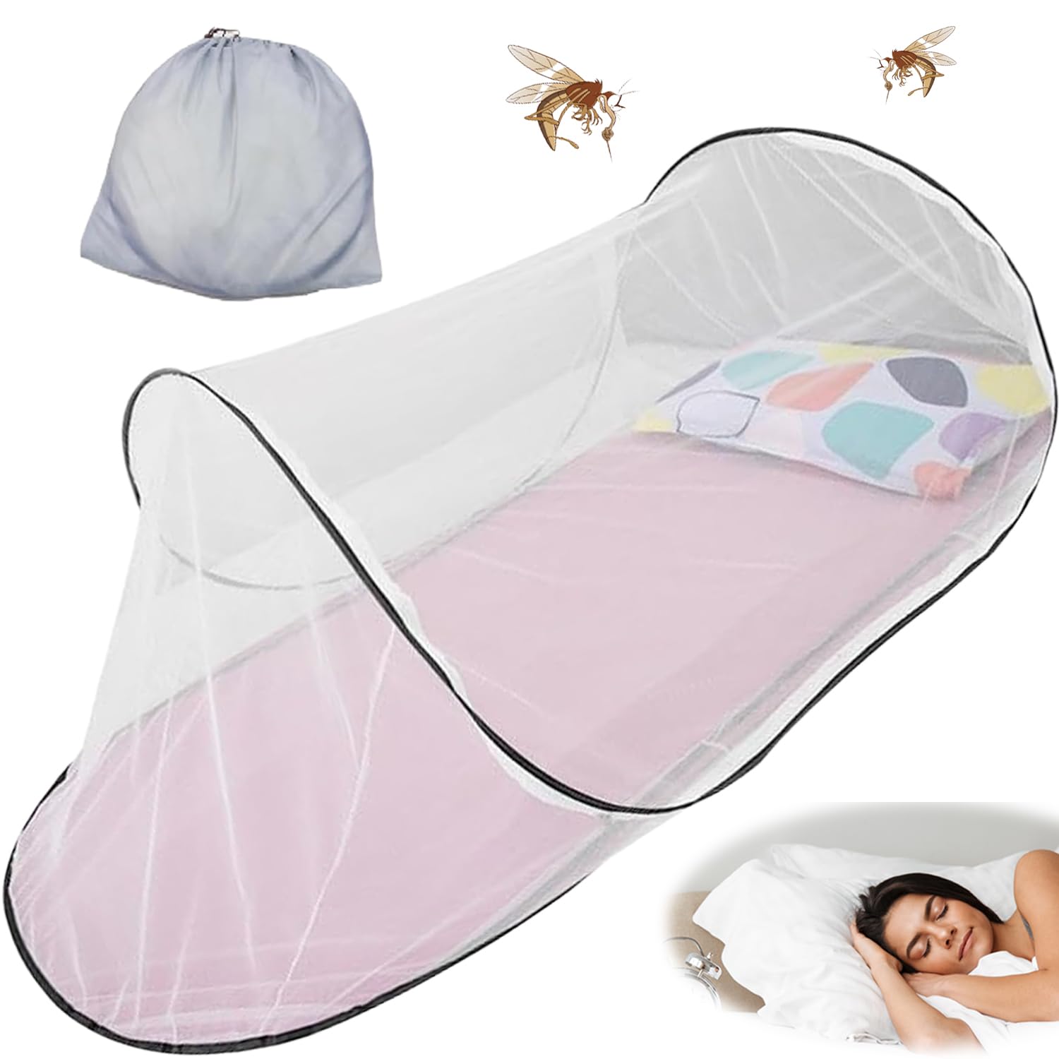 Zanzariera Pieghevole Pop-up Per Letto Singolo – 200x100x73 Cm, Con Cerniera Laterale, Per Campeggio E Cortile