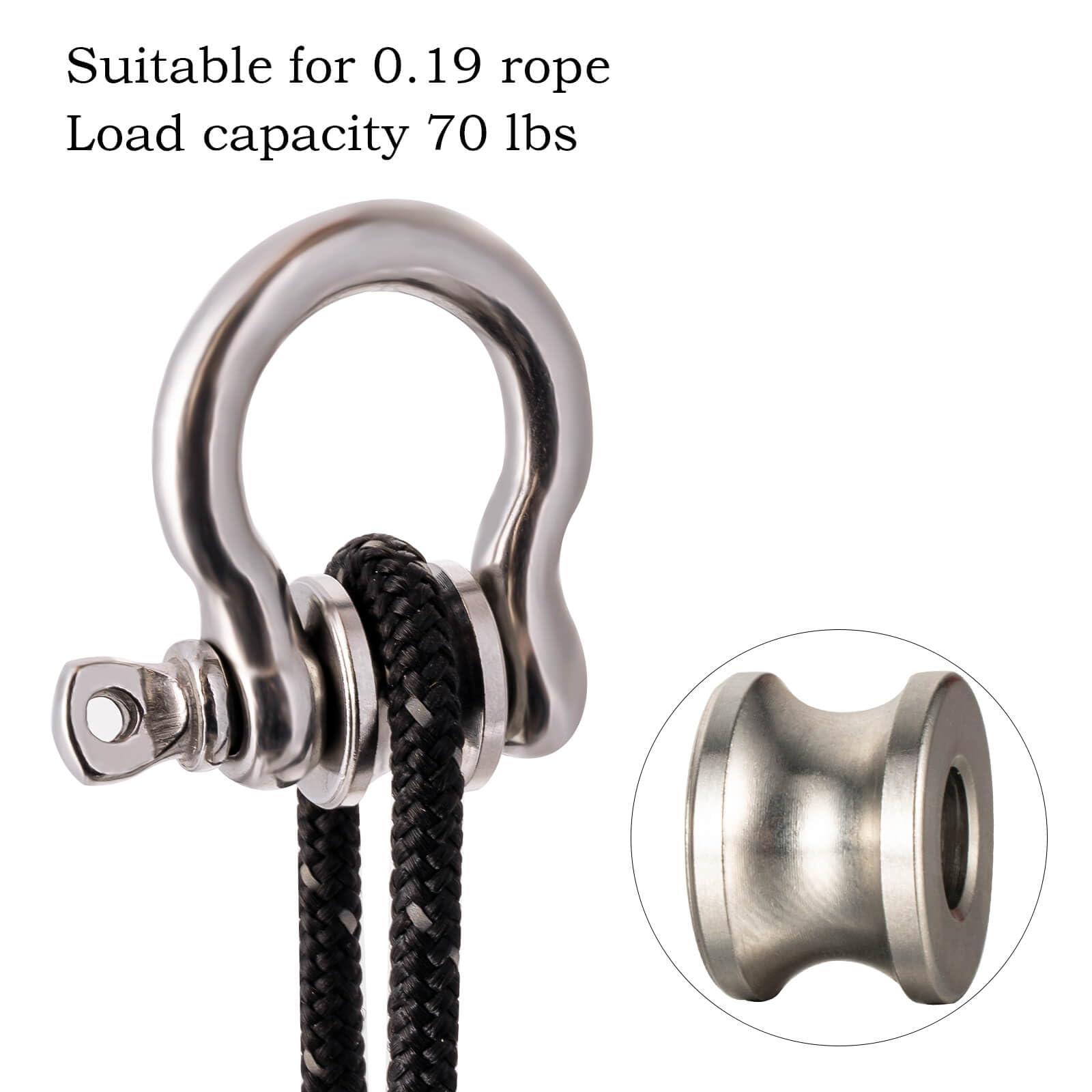 SHINICO 6Pack Mini Stainless Steel Pulley D Ring Shackles，Removable U-Shaped Pulley (for 1/4 Inch Wire Rope)