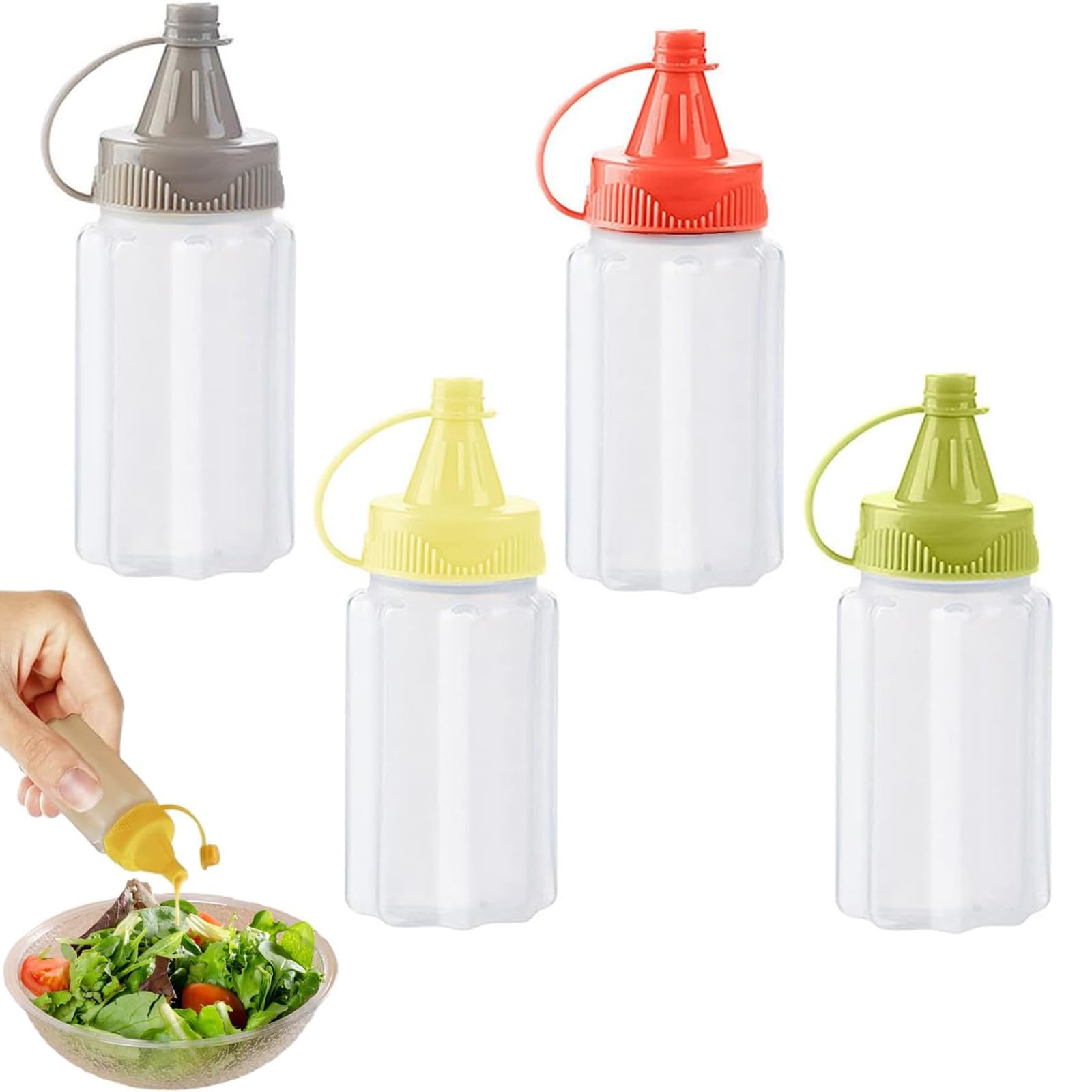 4 Pcs Mini Sauce Bottles, Sauce Bottle,30ML Mini Condiment Ketchup Salad Squeezable Sauce Containers, Squeeze Bottles Portable Lunch Box Dressing Dispensers to Go with Screw Cap for Camping School