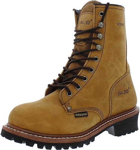 Ad Tec Botas de trabajo de cuero de caballo loco de 9 pulgadas para hombre, puntera suave lisa y suela de goma antideslizante que absorbe los golpes