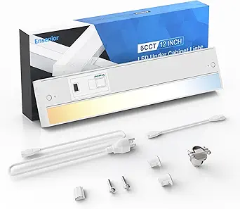 Ensenior 12 Inch Hand Wave LED Under Cabinet Lighting Plug in or Hardwired with Dimmable 5CCT CRI 90+ 2.4G Wireless Sync, Under Counter Lights with for Kitchen, 120V, 8W 500LM