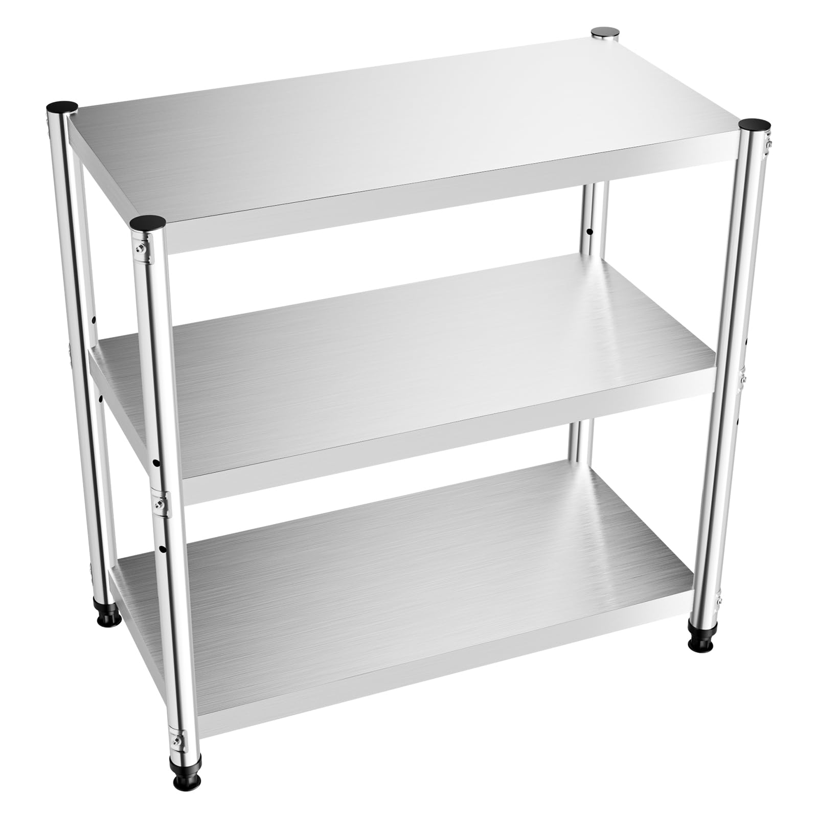 PSUFURV 3 Tier Stainless Steel Shelves, Heavy Duty Shelving Adjustable Commercial Grade Steel Kitchen Shelf for Home Kitchen Supermarket Restaurant Industrial Shelving