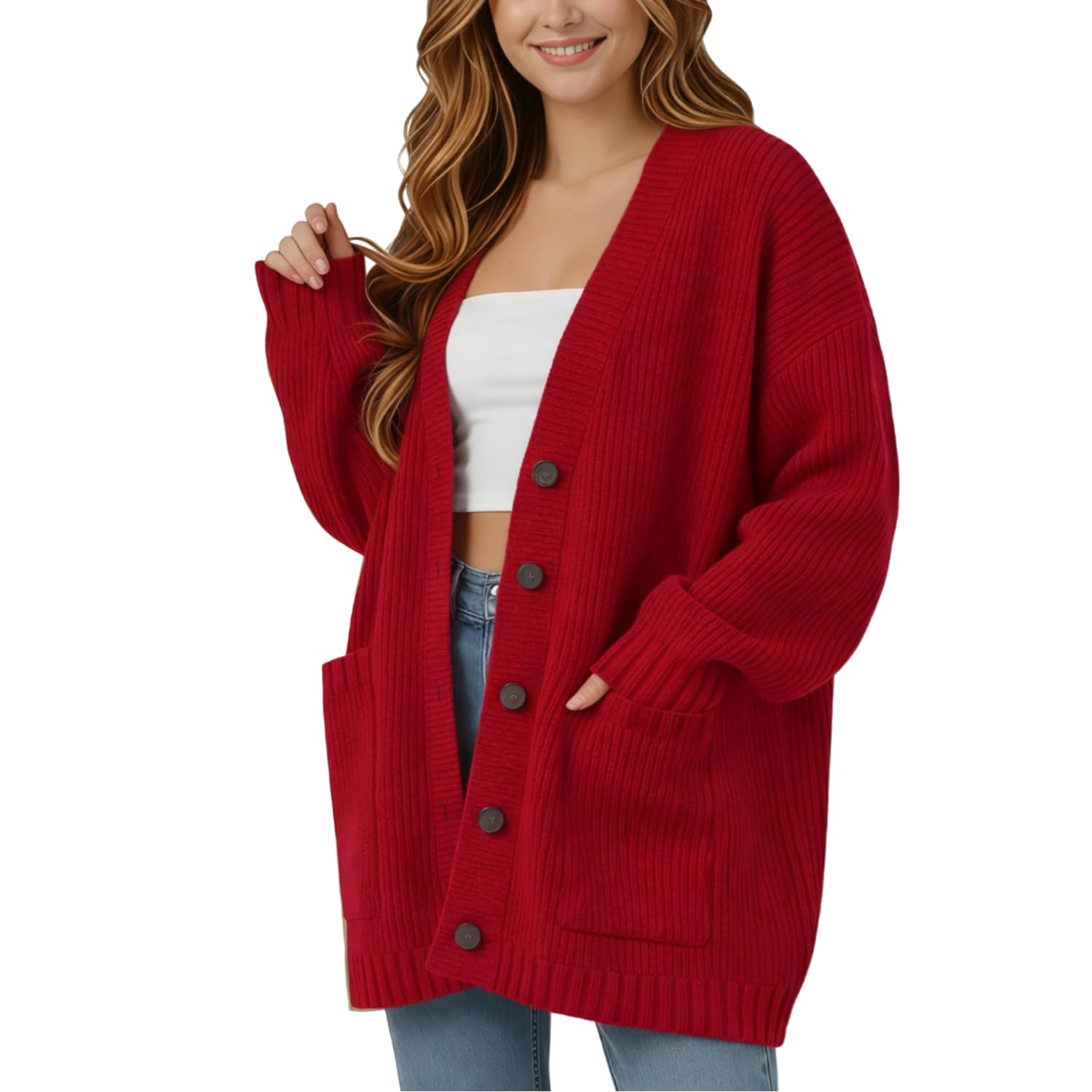 LIGHT DOT Womens Winter Cardigan Sweater Chunky Long Sleeve Button Front Knit Coat with Pocket