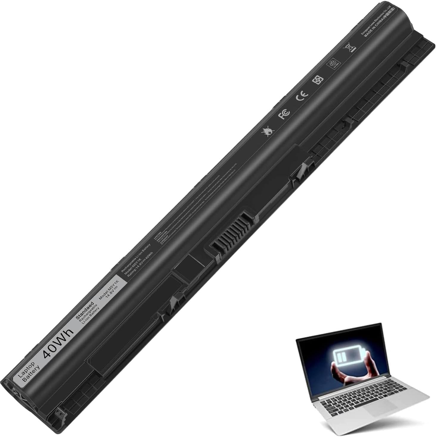 Dell 40wh Standard Rechargeable Li-ion Battery Type M5Y1K 14.8V, Dell 40 WHR 4-Cell Primary Lithium-ion Battery, M5Y1K 14.8V Dell Laptop Battery for Inspiron 15 5000 3000 3551 3558 5558 yu12005-13001d