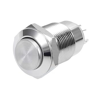uxcell Latching Metal Push Button Switch 12mm Mounting Dia 2A SPST 1NO 2P High Flat
