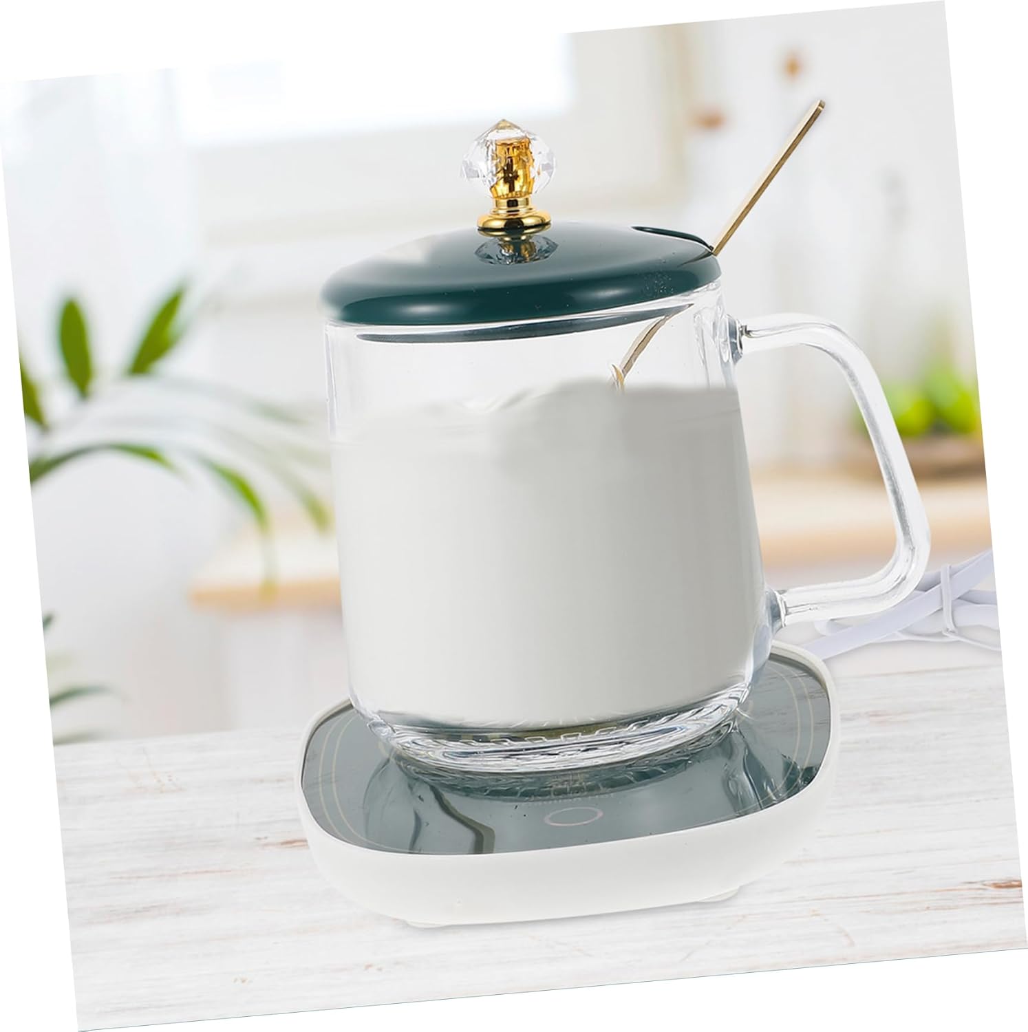 Ceramic Coffee Mug Warmer Set with Coaster and Cup Scoop Electric Drink Cup Warmer for Home and Office Adjustable Temperature US Plug