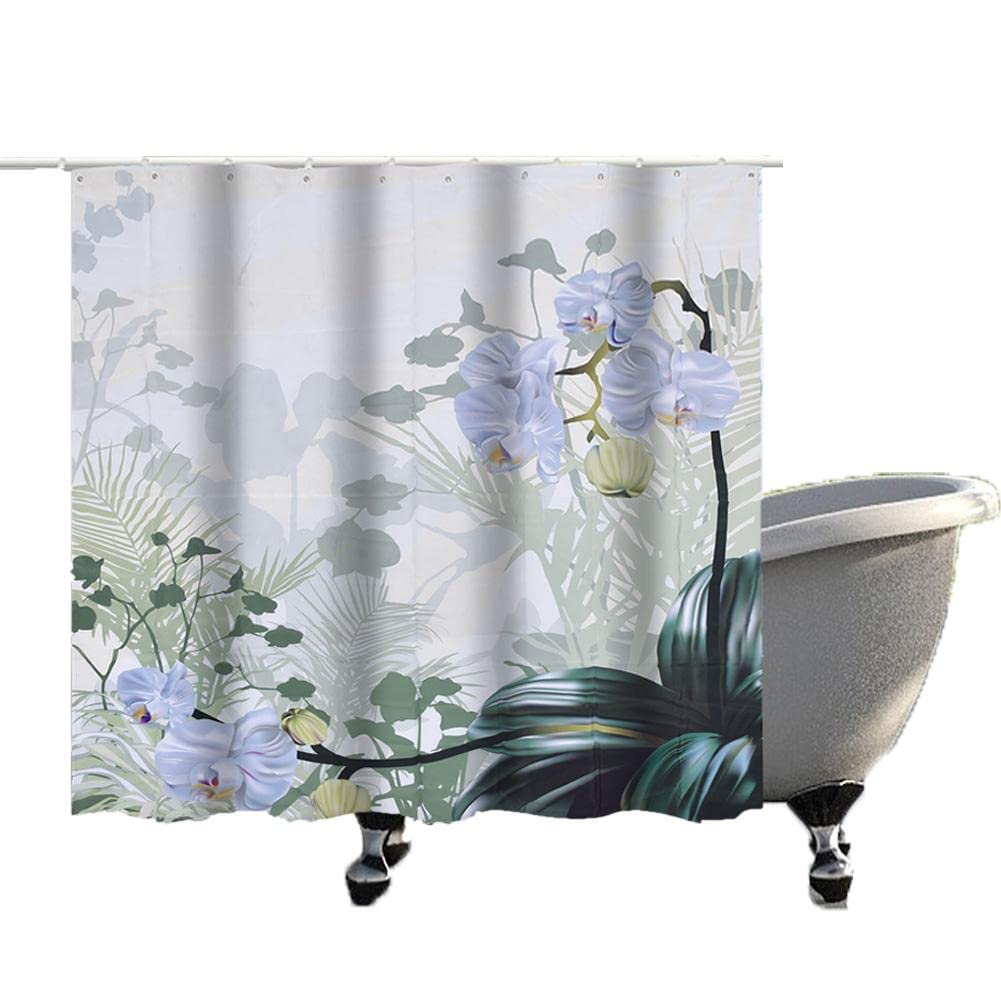 LANTRO JSFlower Plants Pattern Shower Curtain Waterproof Polyester Bathroom Curtain with Hooks, Flower Plants Pattern Washable 3D Shower Curtain(180 * 200CM)