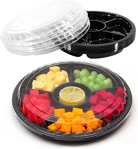 12 bandejas redondas para servir aperitivos con tapas de 12.6 pulgadas, bandejas de frutas vegetales desechables, recipientes de almacenamiento de