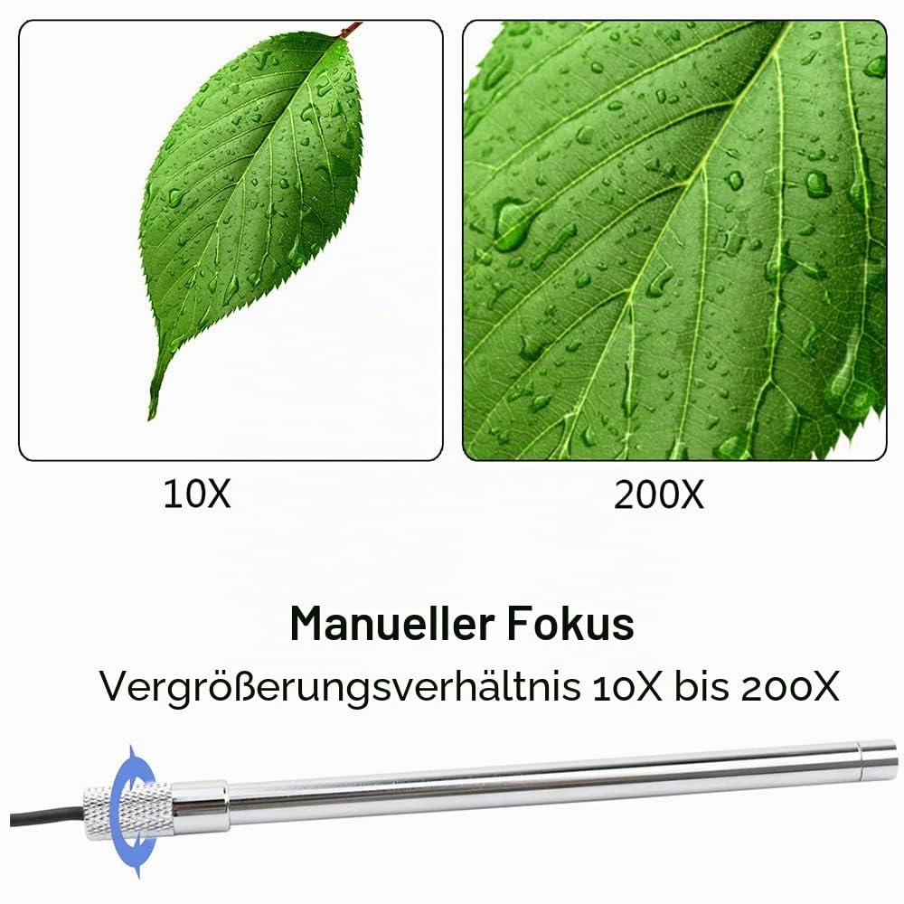 Tragbare Digital-USB-Mikroskop-Inspektions-Vergrößerungsglas IP67 imprägniern Kamera eingebaute 8 LED-Lichter mit moderner CMOS-Sensor-Vergrößerung 10X-200X für Android-Smartphones PC-Computer-Laps