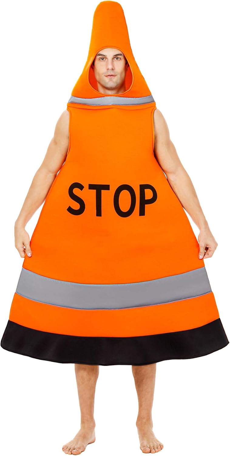 MISS FANTASY Traffic Cone Costume Adult - Full Body Construction Worker Costume Excavator Costumetraffic Cone Halloween Costume, Halloween Costume For Adult Role Play Outfit