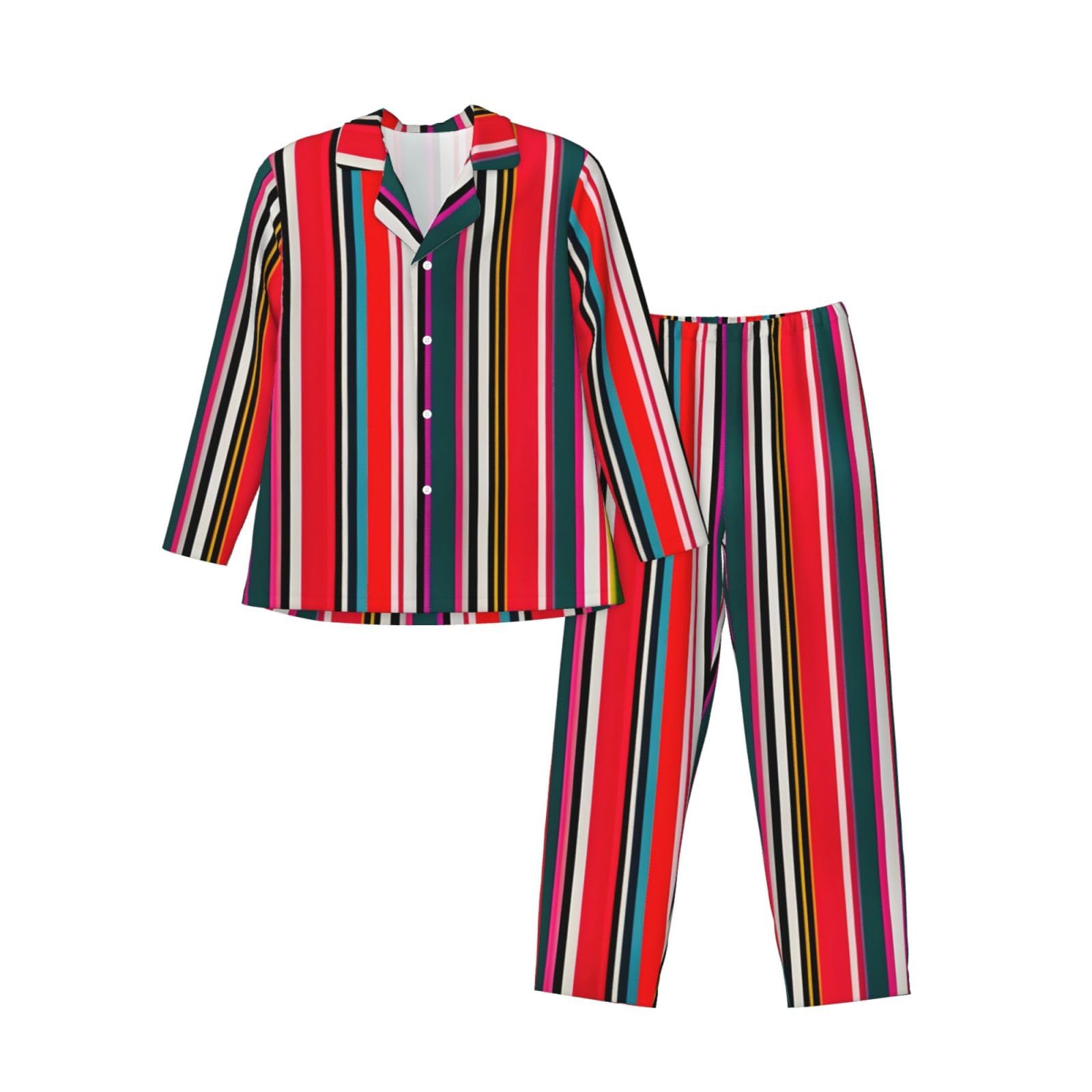 Pigiama a maniche lunghe da uomo con stampa a righe colorate Set di due pezzi traspirante accogliente Weekend Loungewear