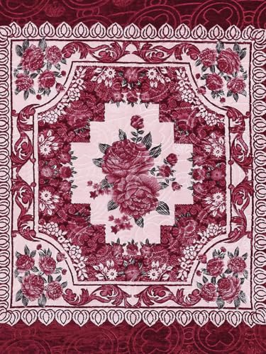 Image of Monte Carlo Regal Gold Double Bed Winter Blanket Single Ply 510 GSM | 2.5 KG (210 x 205 CM) Maroon White 04