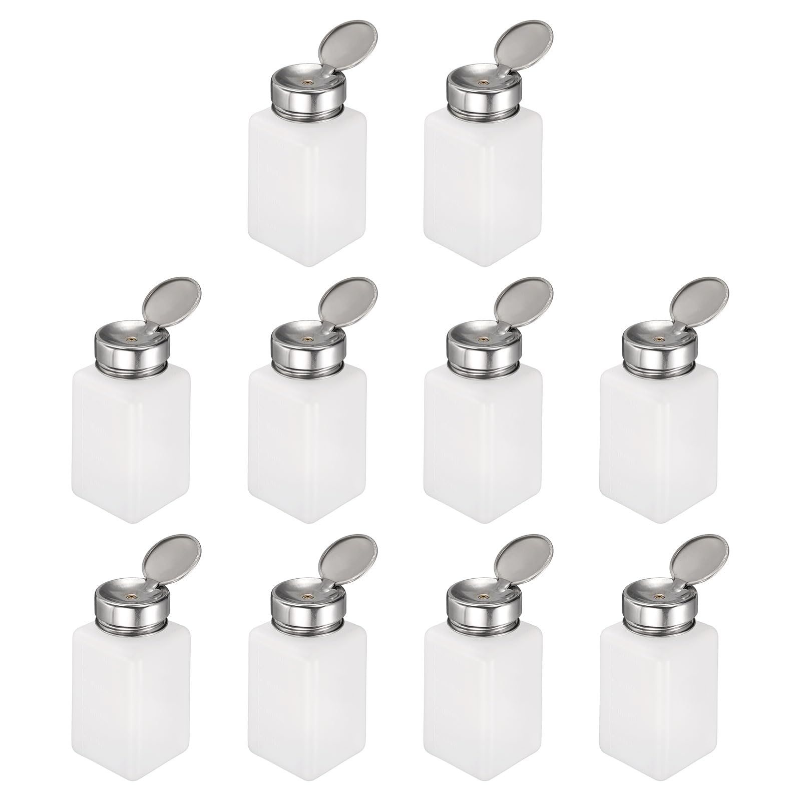 HARFINGTON 10pcs Solvent Alcohol Dispenser 200ml(6.7oz) Nail Polish Remover Push Down Liquid Dispenser Pump Bottle with Stainless Steel Press Head for Acetone Solution, White
