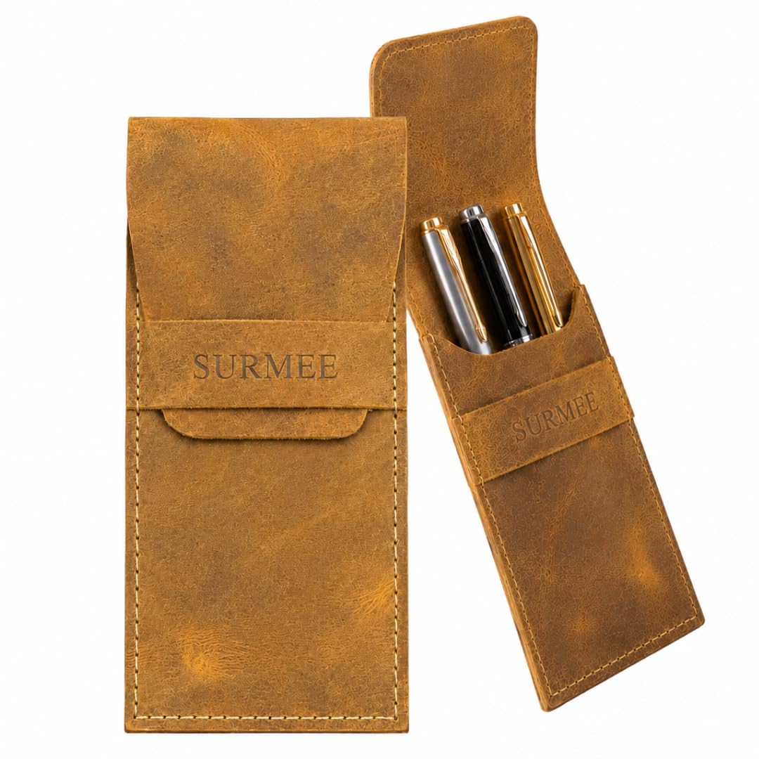Leather Pen Case with Flap Closure | Vintage Pencil Pouch for Pens, Pencils & Writing Accessories | Brown-image-27