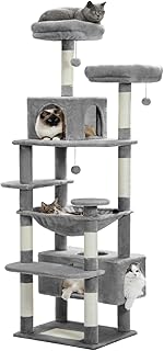 PAWZ Road Large Cat Tree, 72 Inches Cat Tower for Large Cats, Cat Condo with Sisal-Covered Scratching Posts and Pads, 2 Padded Perch, Dual Condo and Basket for Indoor Cats-Gray