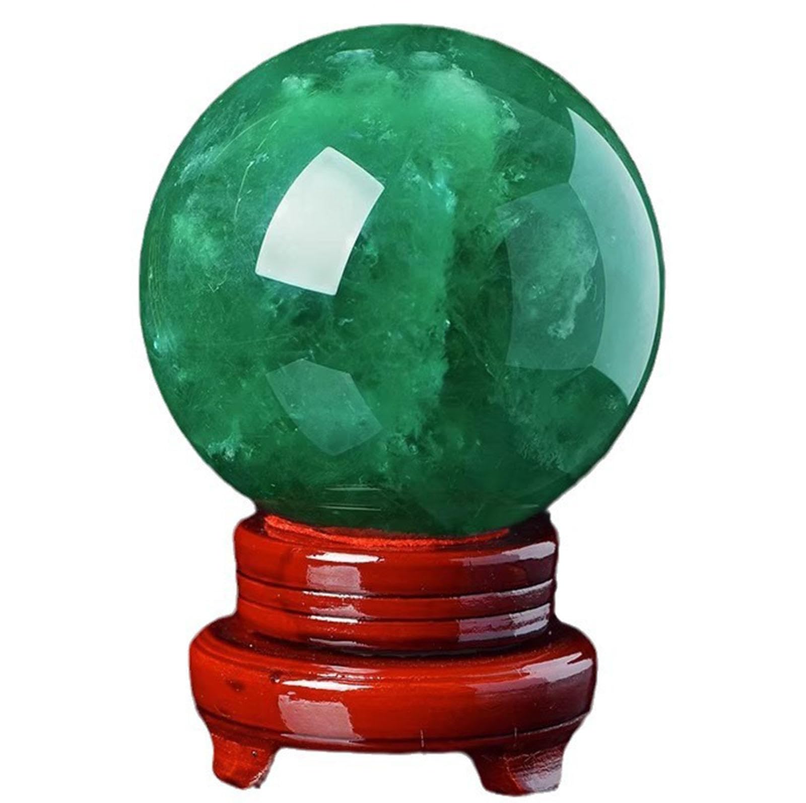 BHBHCPZGR Green Fluorite Crystal Ball, Crystals Polished Divination Sphere with Wood Stand for,Yoga,FengShui,Witchcraft Halloween,8cm