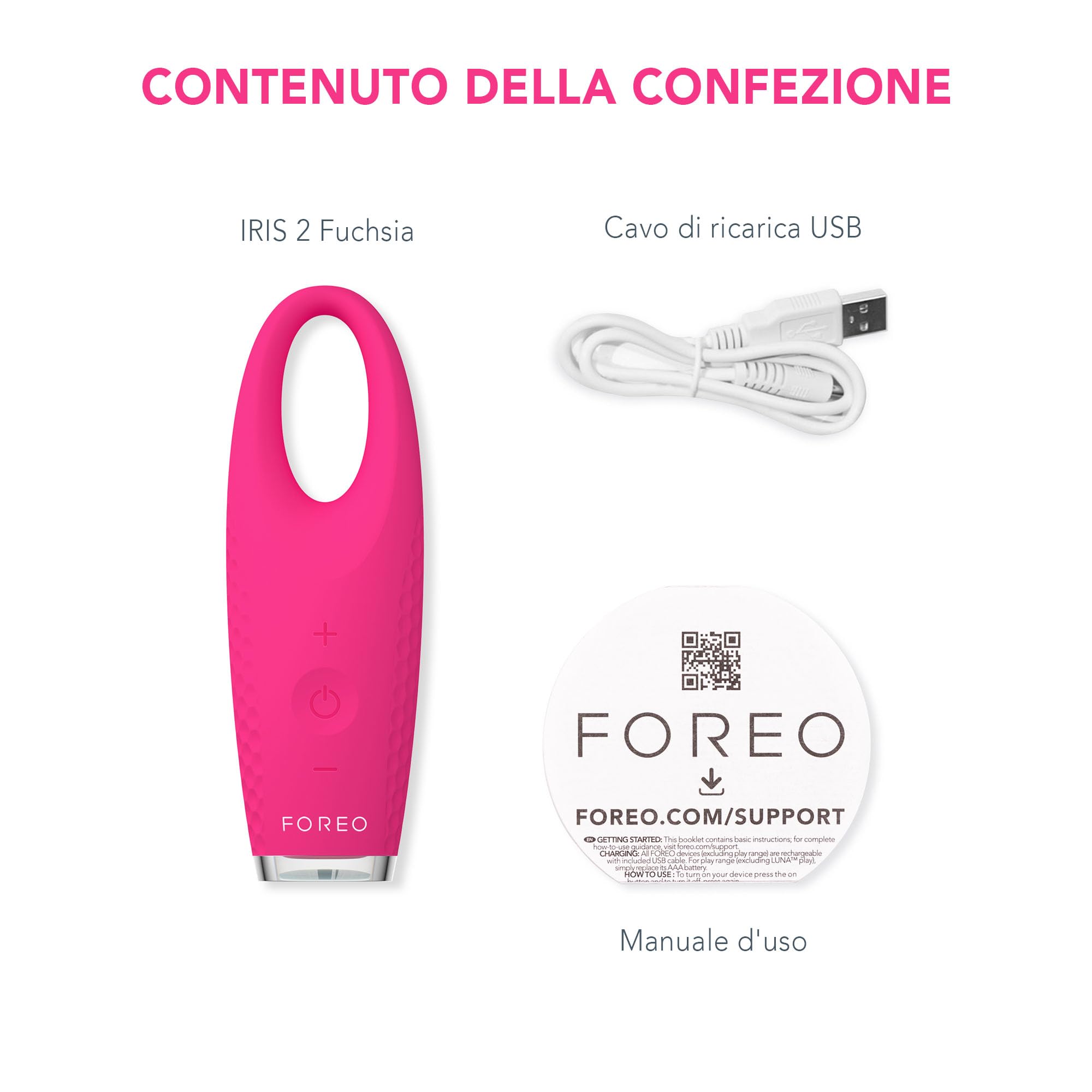 FOREO IRIS 2, massaggiatore per contorno occhi antirughe, Per occhiaie, gonfiore e borse agli occhi, Strumento per linfodrenaggio, Silicone ultraigienico, Garanzia di 2 anni, Fuchsia