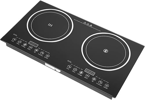Cocina de inducción eléctrica  Portátil de 2200 W, 8 niveles de cocina eléctrica de inducción dual para encimera, quemador doble apto para hierro