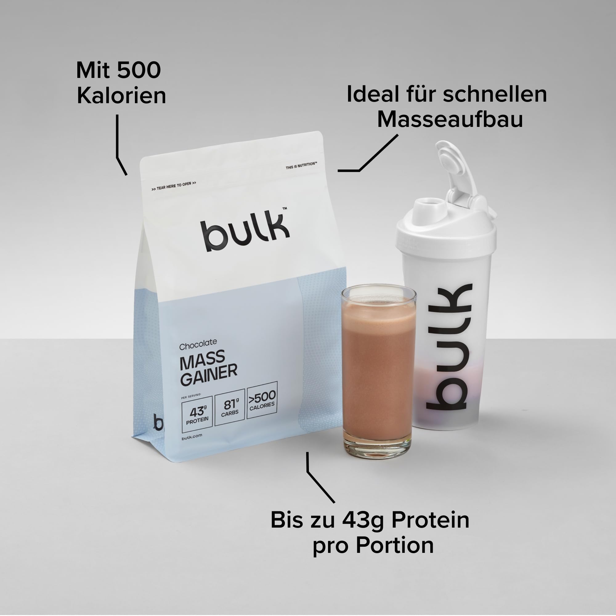 Bulk Komplett-Mass Gainer | Vanille | 16 Portionen | 42g Protein pro Portion | 84g Kohlenhydrate | 500 kcal pro Portion | Kalorienreicher Gainer | Unterstützt Muskelaufbau und -erhalt | 16 Portionen, 42 g Protein pro Portion, 500 kcal, hochkalorische Gewi