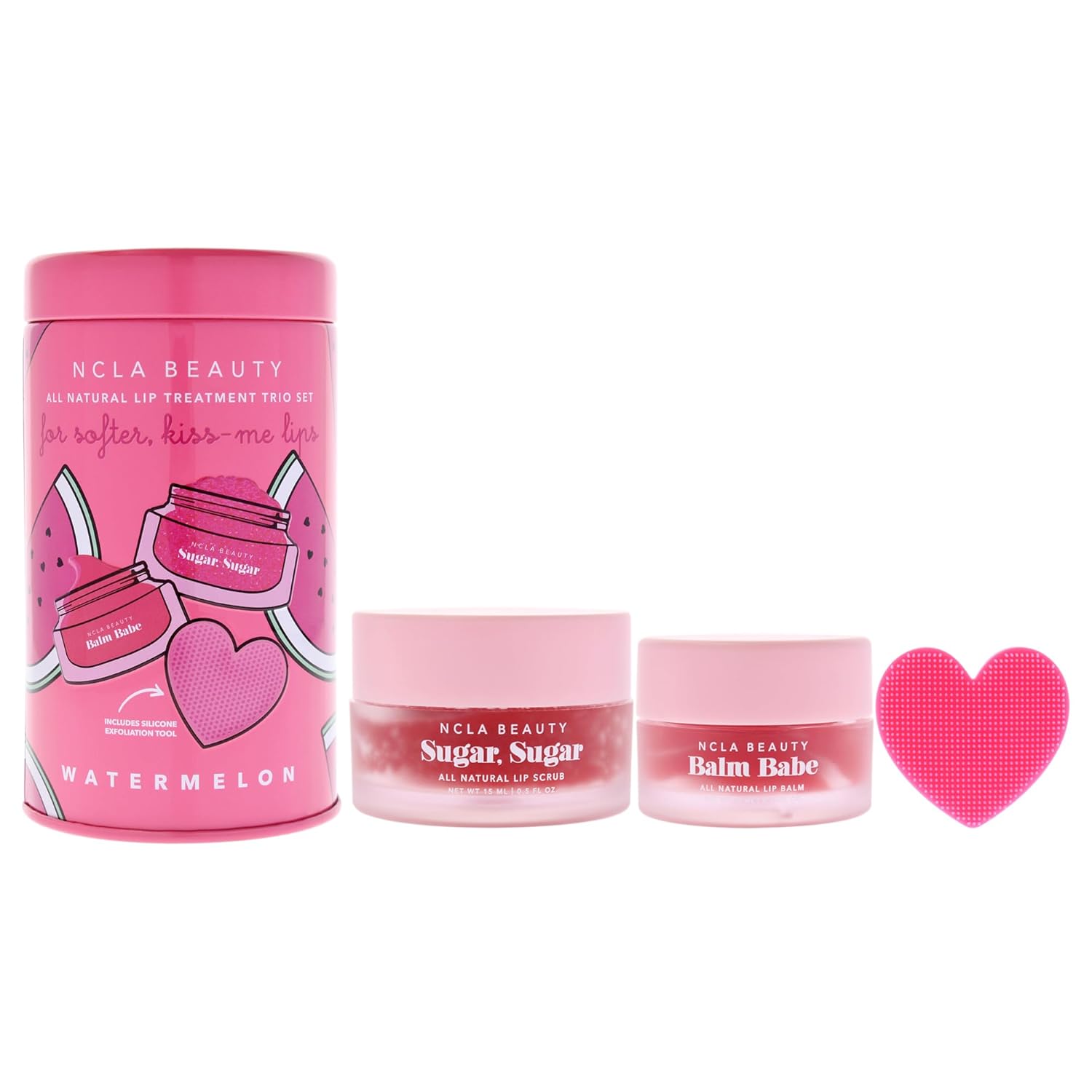 NCLA All Natural Lip Treatment Set - Shea Butter Lip Balm - Vitamin C, E, and Agave Sugar Scrub with Silicone Scrubber - Birthday Cake - 3 pc