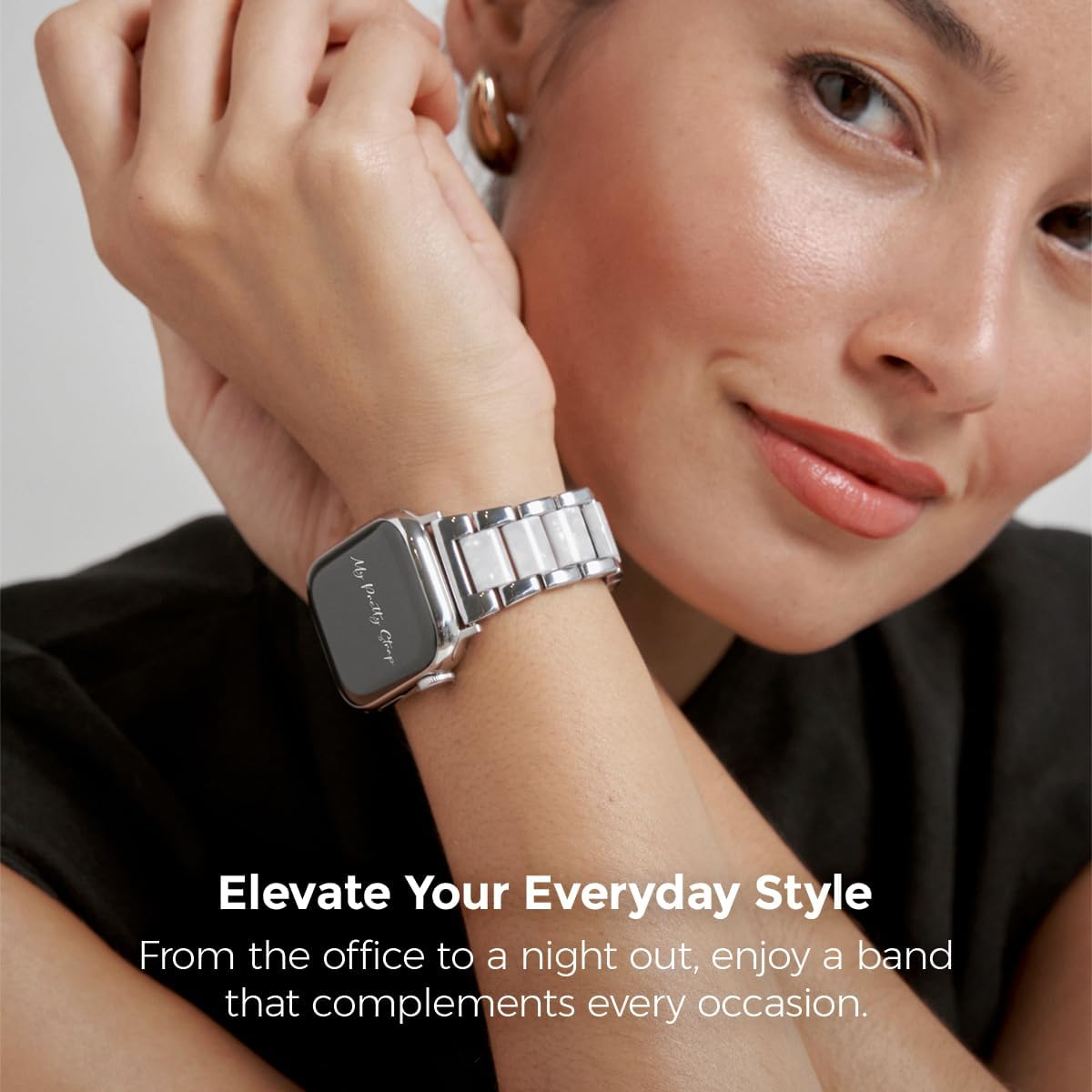 My Pretty Strap - Compatible Apple Watch Band Strap, Stainless Steel Fashion iWatch Replacement Strap- Easy Resizing, No Tool Needed, Fits Most Wrists- Series 1-11, SE and Ultra